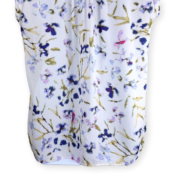 Daniel Rainn Bernal White Purple Floral Split Neck Blouse M - Picture 7 of 10